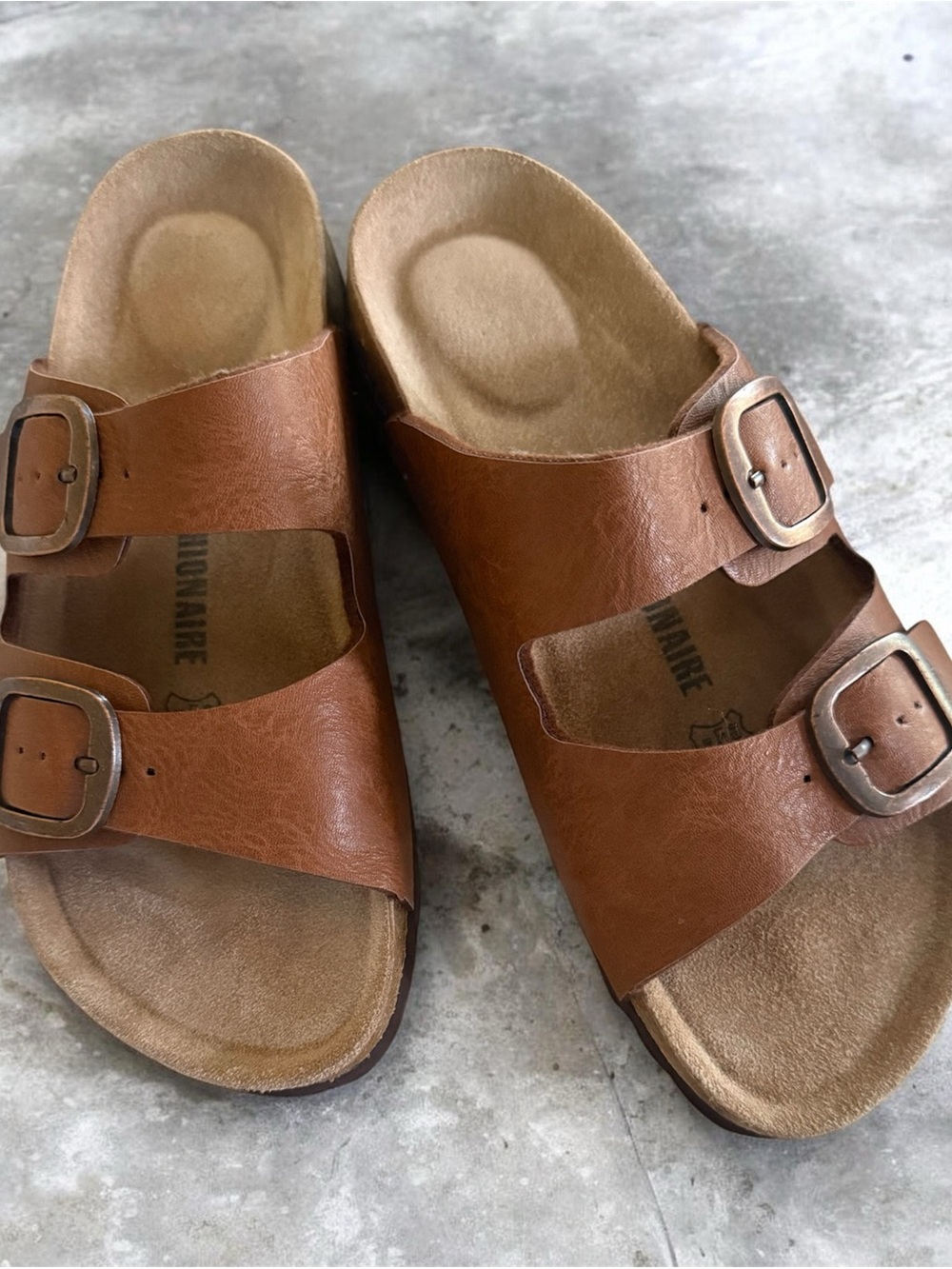 Cushionaire leather Double-Buckle Slide Sandals
